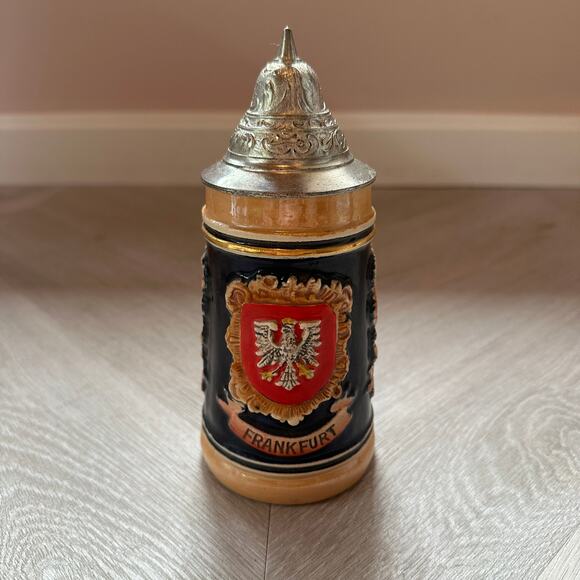 Vintage West Germany Ceramic 3 Cities Stein Heidelberg Frankfurt Mug Lid - Picture 3 of 12